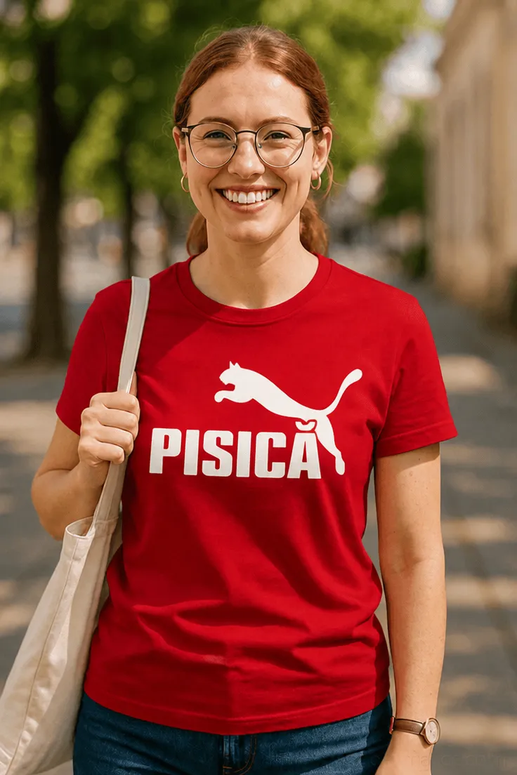 Tricou amuzant Pisică cu design haios și textul PISICĂ