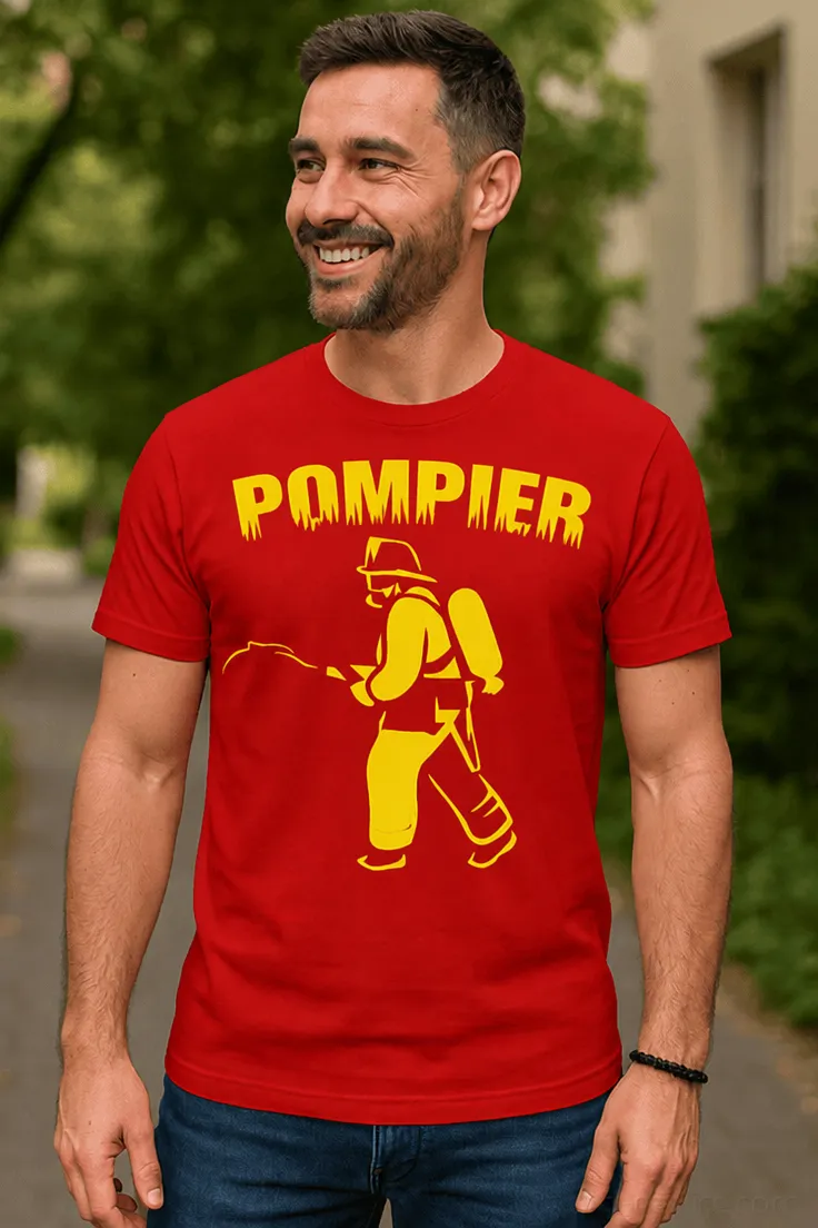 Tricou amuzant Pompier cu textul POMPIER, cadou haios pentru pompier