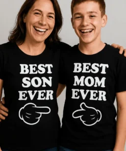 Tricou amuzant Set mamă fiu best ever cu mesajul BEST BEST SON MOM EVER EVER