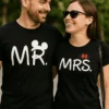 Tricou amuzant Set Mr Mrs. cu imprimeu MR. MRS. pentru cupluri