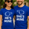 Tricou amuzant Set pentru cuplu cu imprimeu HE'S MINE SHE'S MINE