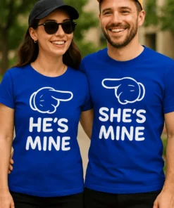 Tricou amuzant Set pentru cuplu cu imprimeu HE'S MINE SHE'S MINE