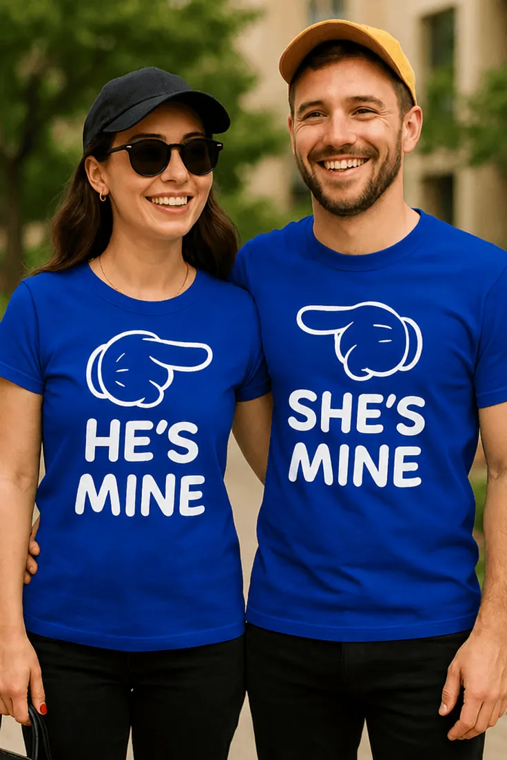 Tricou amuzant Set pentru cuplu cu imprimeu HE'S MINE SHE'S MINE