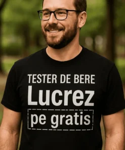 Tricou amuzant tester de bere cu mesajul TESTER DE BERE Lucrez pe gratis