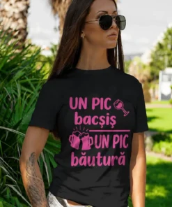 Tricou amuzant Un pic bacșiș un pic băutură cu mesaj haios pentru cadou