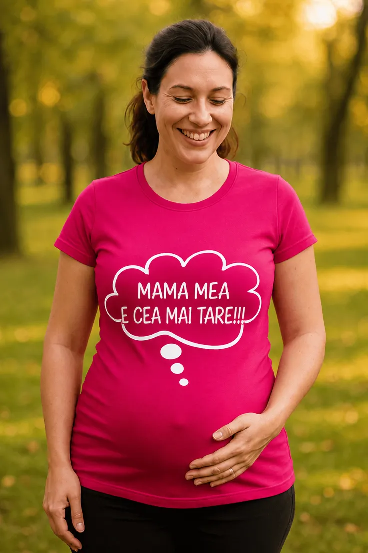 Tricou de gravidă Mama mea e tare cu mesaj amuzant pentru viitoare mămici