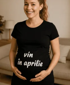 Tricou de gravidă Vin în aprilie, cadou pentru anunțul sarcinii sau zi de naștere