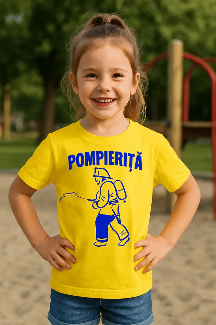 Tricou pentru copii Pompier curajos cu textul POMPIERIȚĂ